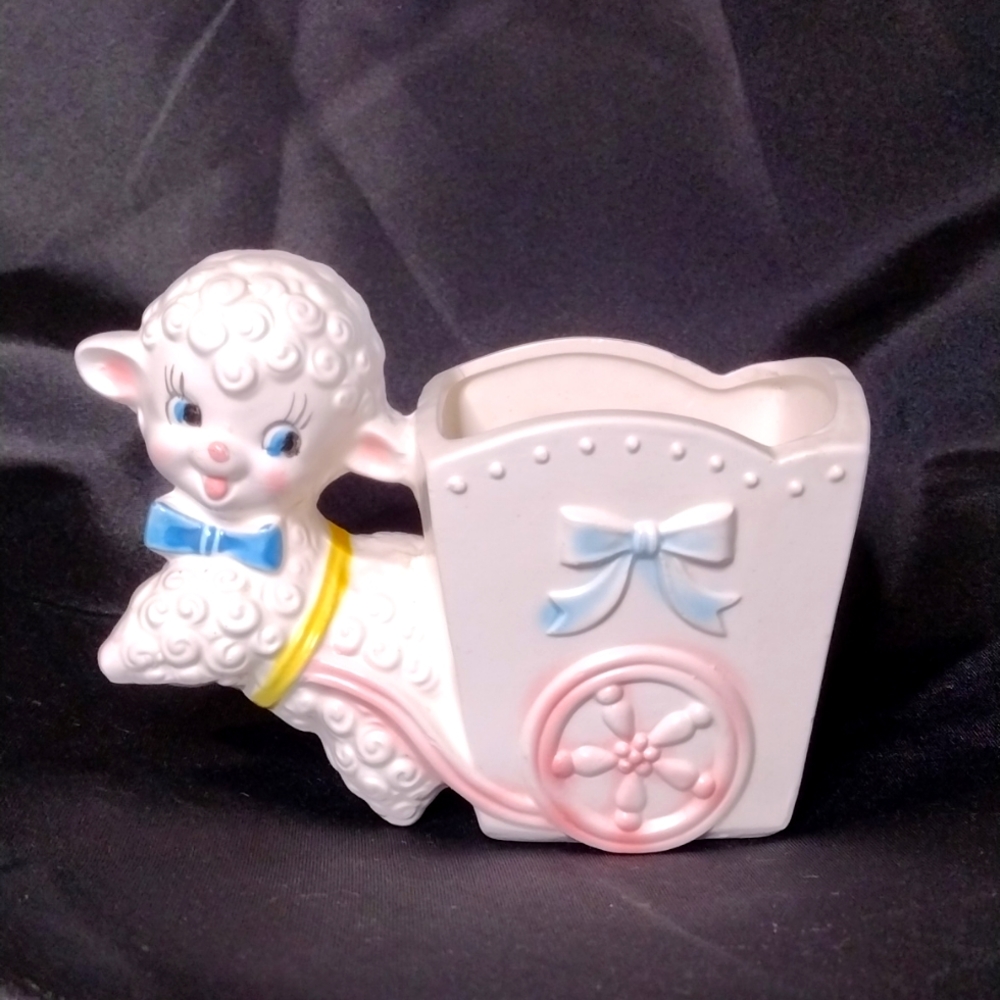 Vintage Rubens Original Lamb with Cart Nursery planter